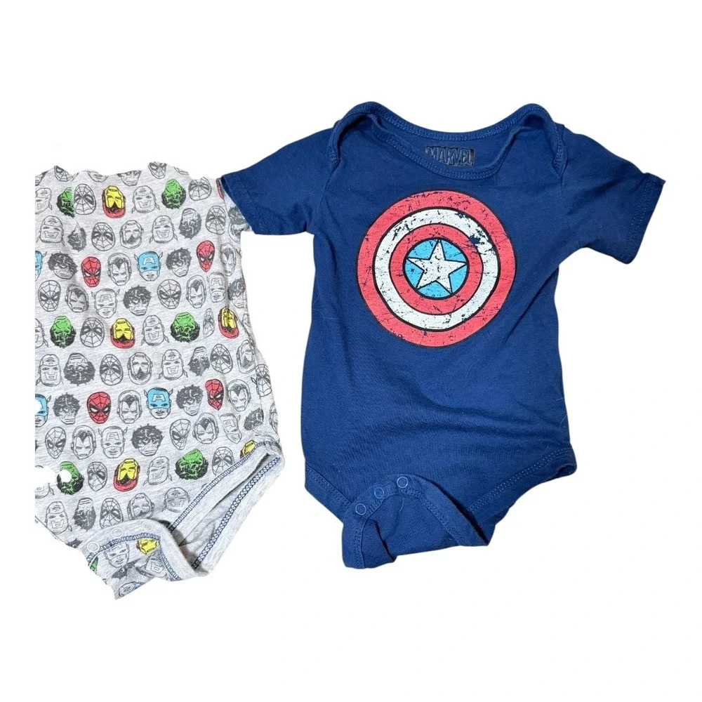 Marvel Star Wars Bodysuit Kids 12M Grogu‎ Captain America Avengers 3PK Gray Blue
